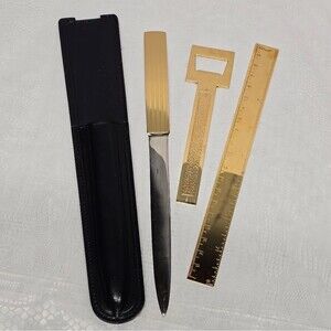Vintage German Gold Tone Desktop Set Ruler Letter Opener Bottle Opener/Bookmark